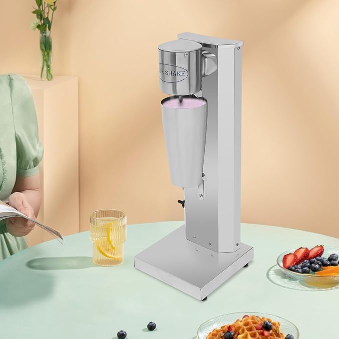 Electric Milkshake Maker, Commercial Stainless Steel Milk Shake Machine, Drink Mixers, 16000r/min & 800ml/Cup, Smoothie Milk Foam Tea Mixer Blender + 1 PP Cup, 180W 110V (1 Head)
