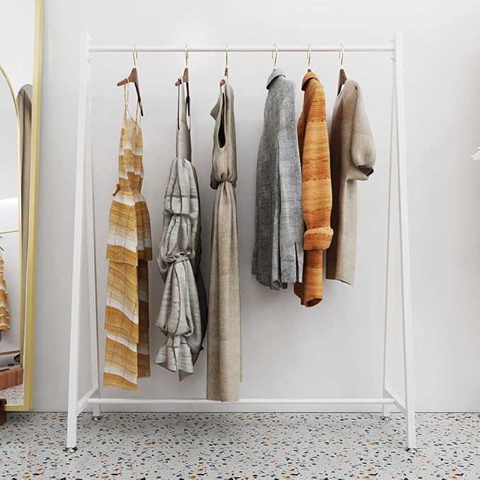 DR.IRON White Metal Clothes Racks Garment Rack, Modern White Clothing Rack Free Standing Hanging Rod for Boutique Retail, Clothes Store, Laundry Room(47’’L)