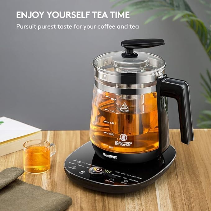 Electric Kettle Temperature Control Glass Tea Kettle Programmable Control Tea Pot, 2 Liter Stainless Steel Tea Maker & Coffee Kettle with Tea Infuser, Egg Cooker and Yogurt Box, BLACK