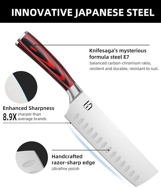 2025 Upgraded Nakiri Chef Knife Japanese Professional 7 Inch Sharp Meat Cleaver Kitchen Knives for Chopping Vegetable and Cooking, High Carbon Stainless Steel Asian Chopping Chefs Knife