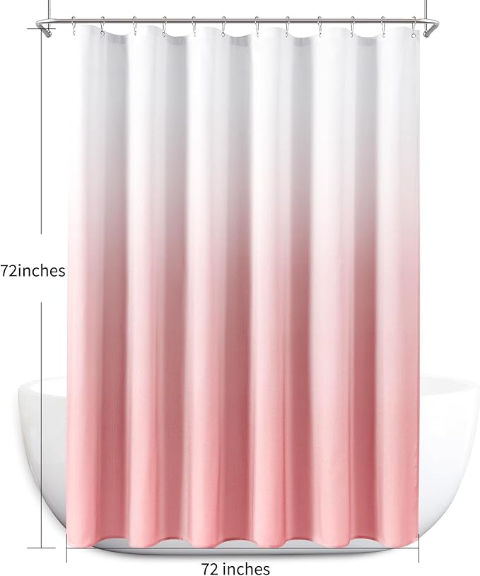 Naturoom Pink Shower Curtains for Bathroom,Ombre Cloth Fabric Shower Curtain Set with 12 Hooks Pink Bathroom Decor 72 x 72