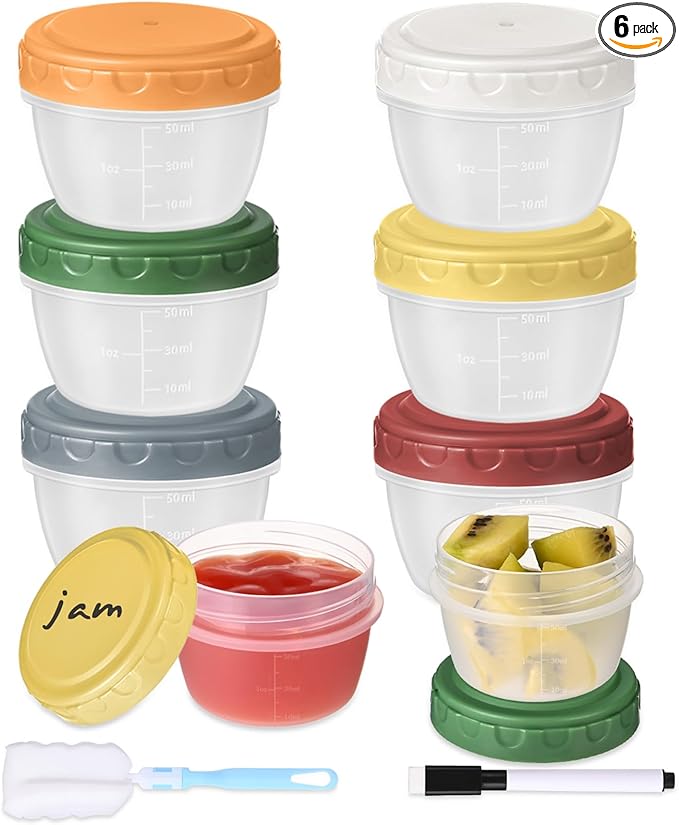 6pcs 2 oz Salad Dressing Container, Reusable Condiment Containers Sauce Cups with Leak-proof Lids, Small Plastic Food Storage Dip Containers for Lunches, Freezer, Microwave & Dishwasher Safe