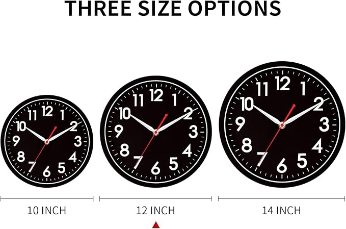 AKCISOT Wall Clock Modern Black Silent Non Ticking Wall Clocks Battery Operated 12 Inch, Small Analog Classic Clock Decorative for Bedroom, Kitchen, Home Office, Bathroom, School, Living Room
