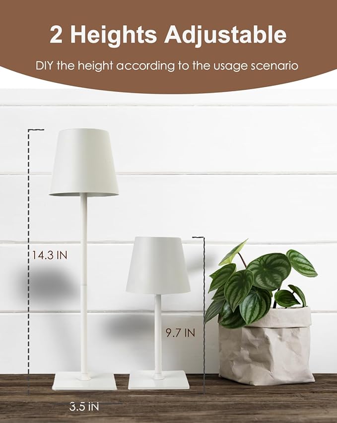 Cordless Table Lamp, Rechargeable Table Lamp with Touch Dimmable Control, Portable LED Desk Lamp for Indoor Patio (White-Rectangle, 2)