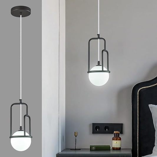 5 Inch Modern Black Pendant Light Globe Pendant Light Fixture Mid Century Pendant Lighting for Kitchen Island Dining Room Living Room Bedroom(1 Pack)