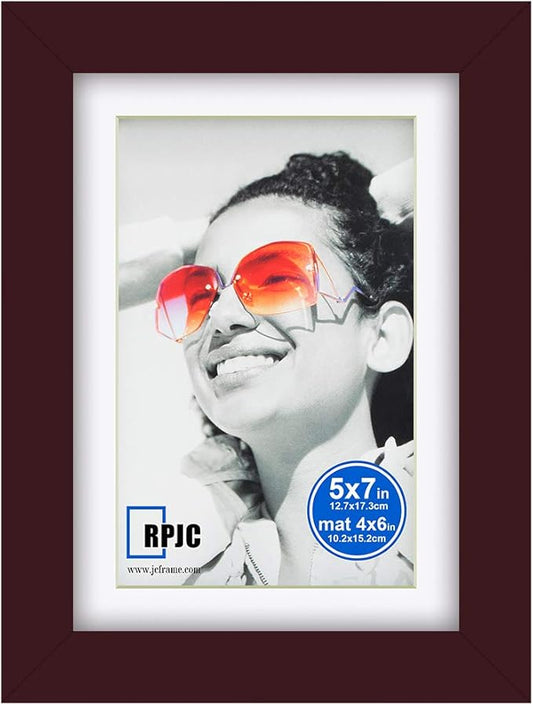 RPJC Picture Frame Made of Solid Wood and High Definition Glass Display Photo 4x6 with Mat or 5x7 Without Mat for Wall Mounting Dark Brown