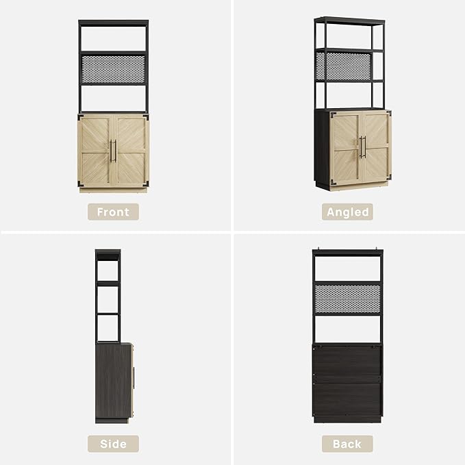 SICOTAS Tall Bookshelf with Storage Cabinet - Modern Book Shelf with Doors and Shelves, 5 Tier Bookcase with Metal Frame Industrial Large Book Case for Home Office, Living Room, 75 Inch, Sand Beige