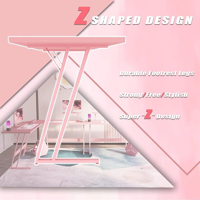 Homall Pink L Shaped Gaming Desk Computer Corner PC Desk Table with Large Monitor Stand for Home Office Studying Writing Workstation, Gift for Girls and Women (Pink, 57 Inch)