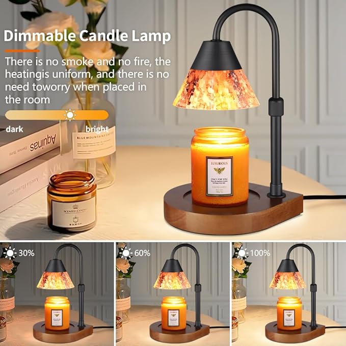 Candle Warmer Lamp with Timer, Dimmable Electric Candle Warmer,Candle Melter for Scented Candles Top-Down Candle Melting,Home Decor Mothers Day Birthday Gifts for Women Mom Grandma(Mixed Color Glass)