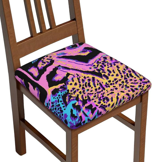 Seat Covers for Dining Room Chairsset of Set of 4, Colorful Pink Leopard Camouflage Stretch Chair Seat Covers Cushion Slipcovers for Kitchen Office