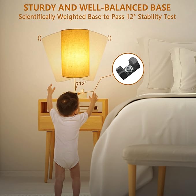 HiBay 17.75" H Dimmable LED Bedside Table Lamps Set of 2 with USB Charging Ports & AC Outlet, Modern White Nightstand Lights for Bedroom, Office, Living Room, Kids Room, E26 Bulb Included