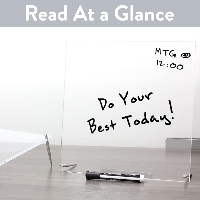 Desk Dry Erase Board with Erasable Marker | White, Black, Clear Acrylic Whiteboard Surface | Angled Writing Tablet | Personal Organizer with Daily Schedules | Weekly to-Do Lists (Clear - 12x16)