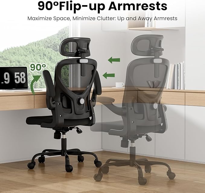 Soohow Ergonomic Office Chair,Home Office Desk Chair with Adjustable Lumbar Support Armrests,Comfy Computer Desk Chair with Headrest,for Home and Office, Black & Black