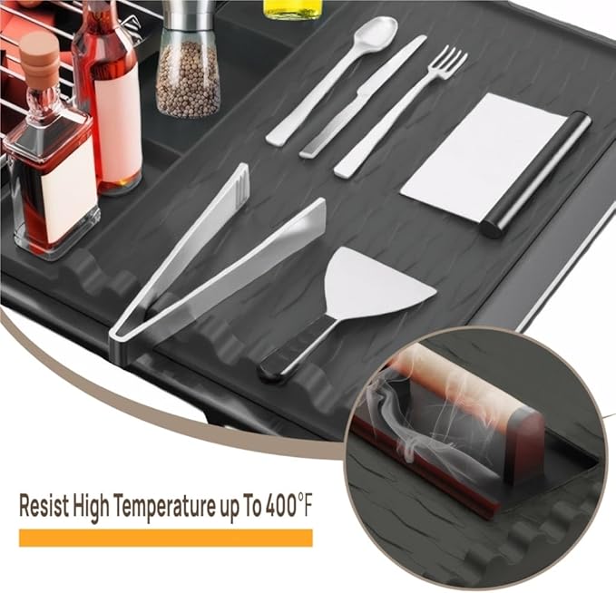 Upgrade Griddle Mat Compatible with Blackstone, Easy to Clean Silicone Grill Tools Mat, Grill Mat for Outdoor Grill, Side Shelf Mat Grill Pad (Black)