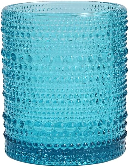 Fortessa Jupiter Beaded Hobnail Glass, 10 Ounce Double Old Fashioned (Set of 6), Lagoon Blue