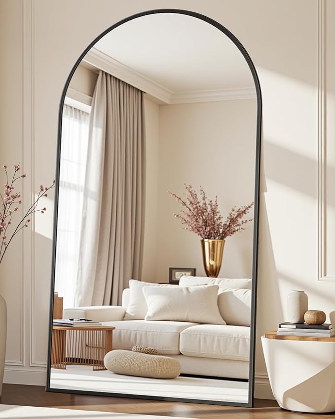 Full Length Mirror with Stand, 72"x44" Arched Full Body Mirror, Large Stand Up Aluminum Frame Floor Freestanding Hanging Leaning Mounted for Bedroom Living Room Entryway Black