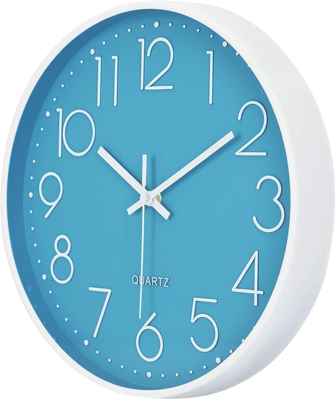 Lafocuse 12 Inch Blue Wall Clock Battery Operated for Kitchen Living Room, Silent Kids Analog Clock for Girls Boys Bedroom, Blue Home Décor