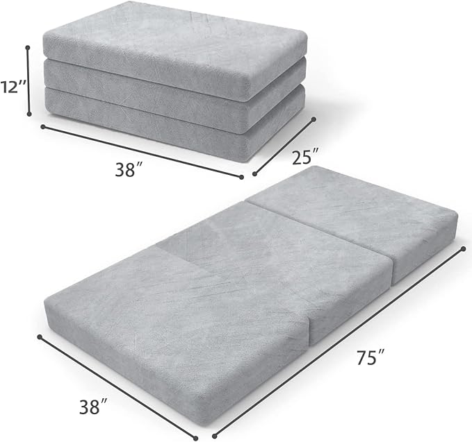 SINWEEK 4" Twin Memory Foam Folding Mattress with Storage Bag - Foldable Trifold Floor Bed Topper, CertiPUR-US Certified Guest Sleeping Pad, Machine Washable Cover