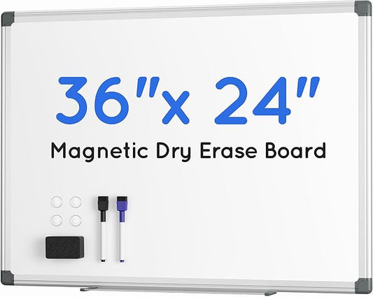 VUSIGN Magnetic Whiteboard, 36" x 24" Dry Erase Board for Wall, Silver Aluminum Frame, Hanging or Mounted White Board for Office, Home, School, Meeting