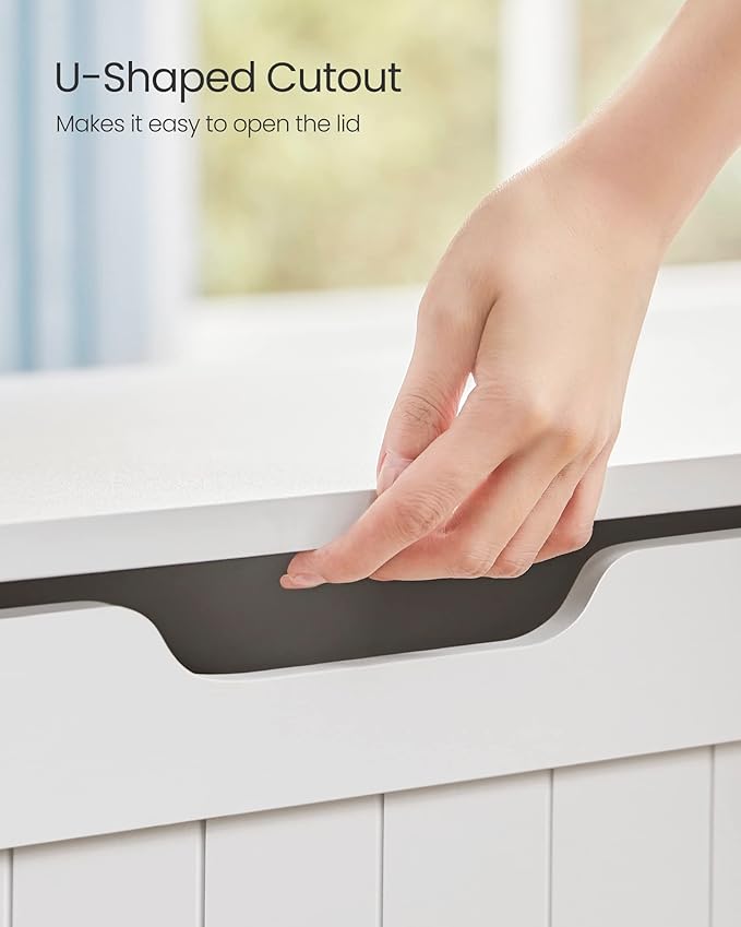 VASAGLE Storage Chest, 29.9 Inches Width Storage Bench, Entryway Bench with 2 Safety Hinges, Shoe Bench, Farmhouse Style, for Entryway, Bedroom, Living Room, Cloud White ULHS11WT