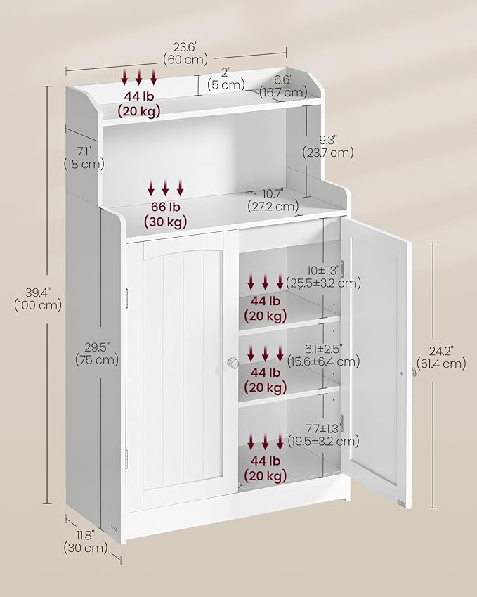VASAGLE Bathroom Storage Cabinet, Bathroom Floor Cabinet with 2 Doors, 2 Adjustable Shelves, 11.8 x 23.6 x 39.4 Inches, Freestanding, for Dining Room, Kitchen, Living Room, Cloud White UBBC770W01