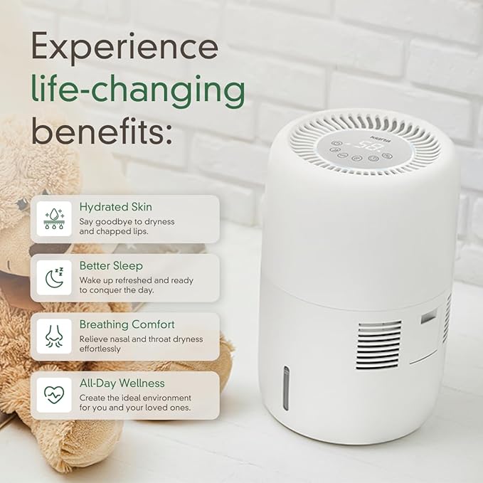 Humea Smart Evaporative Humidifier with WiFi & App Control - 3L Tank, 4 Speeds, 300ml/h - Quiet, Mist-Free, No White Dust - Nightlight - For Allergies, Dry Skin, Better Sleep - White