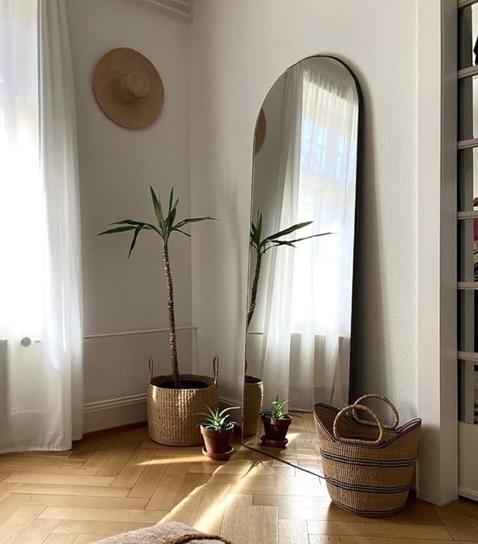 Floor Mirror, 64"x21" Black Full Length Mirror, Arched Mirrors Full Length, Freestanding Mirrors, Arch Floor Length Mirror with Thin Aluminum Frame Hanging or Leaning, Wall Mounted Mirror for Bedroom