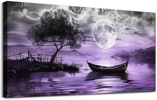 hyidecorart Black And White Wall Paintings Canvas Wall Art For Living Room Large Wall Decor For Bedroom Office Decorations Purple Scenery Abstract Pictures Artwork Canvas Prints Home Decor