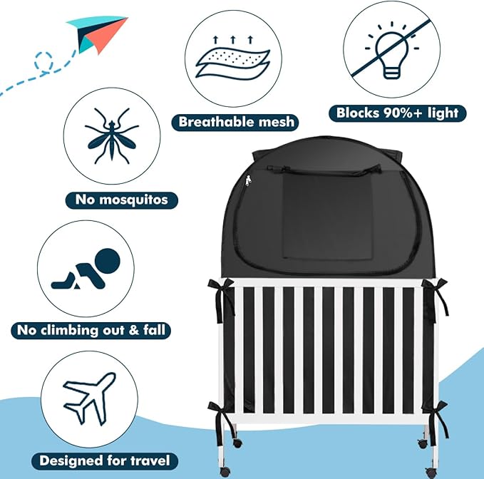 Pack N Play Blackout Cover, Portable Travel Essential Pack N Play Cover, Dark Pack and Play Blackout Cover for Baby Sleeping, Block 90% + Light