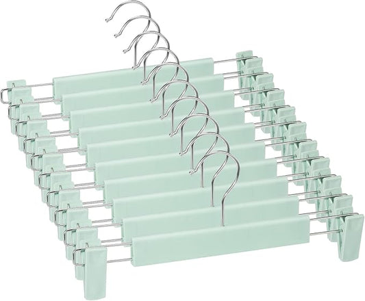Skirt Hangers，Pants Hangers with Clips，360 ° Swivel Hooks Space Saving Hangers for Pants, Skirts, Clothes, Jeans (10Pack, Light Green)