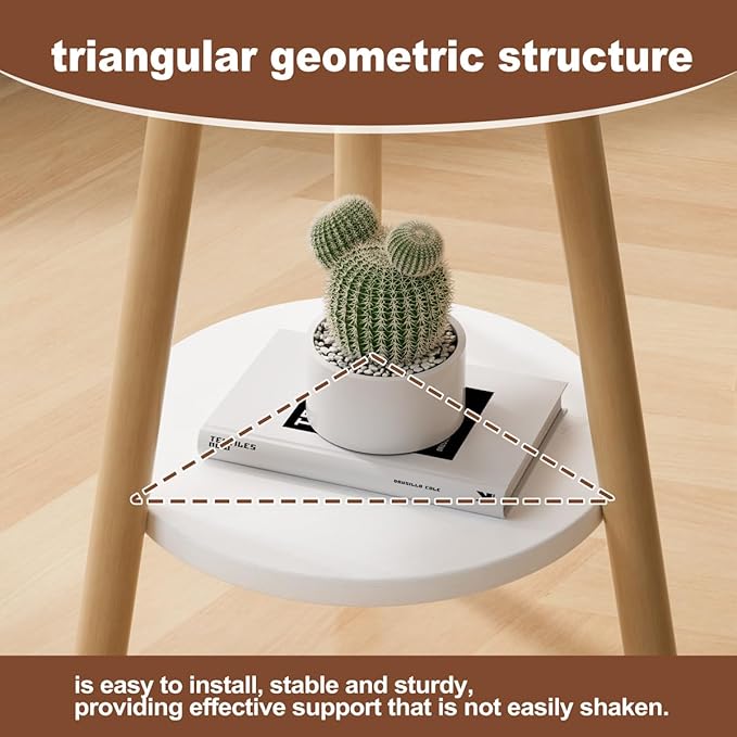 OERGKE Round End Table, Small Side Tables with Lower Shelf, Coffee Table, Bedside Table, Mid Century Modern Nightstand for Living Room, Bedroom, Corners and Office (White)