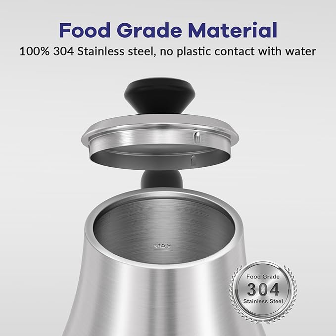 Mecity Electric Gooseneck Kettle With LCD Display Automatic Shut Off Retro Coffee Kettle Temperature Control Hot Water Boiler to Pour Over Tea, 1200 Watt Quick Heating Tea Pot, 0.8L, Stainless Steel