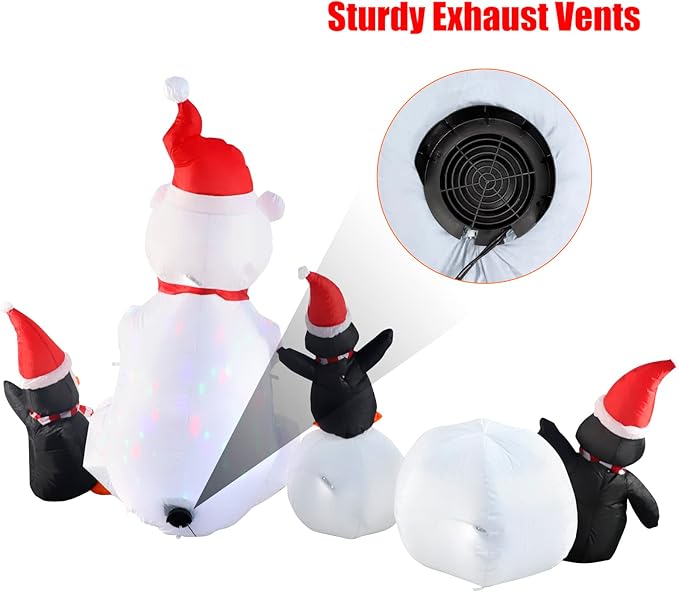 Inflatable Christmas Decorations, SHDEJTG 10FT Snowman Polar Bear Snowball Blow Up Christmas Decorations Outdoor with Colorful Rotating LED Lights, Giant Inflation for Xmas Indoor Lawn Garden