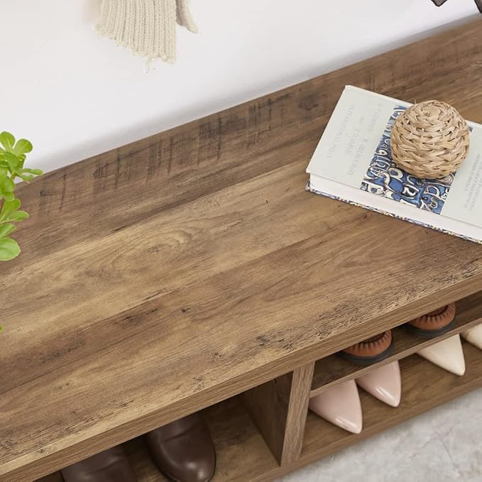 FOLUBAN Shoe Bench for Entryway, Wood and Metal Indoor Bench with Shoe Storage and Seating for Bedroom, Hallway, Living Room, Rustic Oak, 43.3 Inch