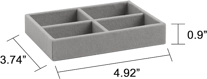 Frebeauty Small Jewelry Tray Set,Stackable Velvet Jewelry Organizer Tray,Mini Jewelry Drawer Organizer,Drawer Inserts,4.92 x 3.74 x 0.9 Inches,4 Grid Earring Organizer for Women(Set 2,Grey)