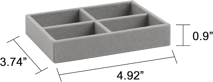 Frebeauty Small Jewelry Tray Set,Stackable Velvet Jewelry Organizer Tray,Mini Jewelry Drawer Organizer,Drawer Inserts,4.92 x 3.74 x 0.9 Inches,Earring Organizer for Women(Set 4,Grey)