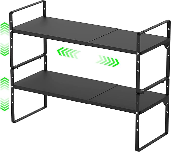 Expandable Kitchen Cabinet Storage Shelf, Stackable Metal Pantry Storage Shelves Organizer, Adjustable Height Counter Spice Rack for Kitchen Cabinet, Countertop, Pantry and Office