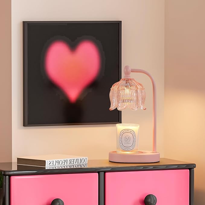 Pink Candle Warmer Lamp with Timer and Dimmer,Mother's Day Gifts for Mom/Wife, Melt Wax Warmer Lamp with 2 Bulbs for Candle Jars House Warming New Home Decor