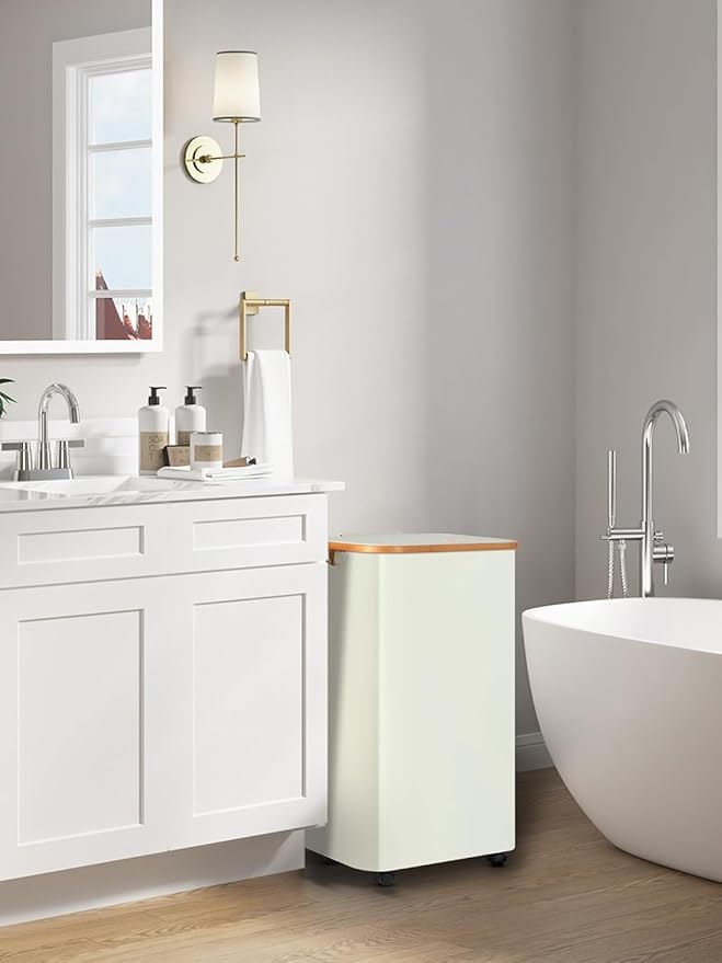 efluky Laundry Basket with Wheels, Tall Rolling Laundry Hamper with Lid and Removable Bag, Aesthetic Dirty Clothes Hamper on Wheels for Laundry Room, Bedroom, Dorm and Bathroom, 100L Beige