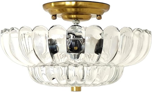 Ceiling Lights Semi Flush Mount Ceiling Light White Glass Light Gold Base Modern Light Fixture for Hallway Living Room Kitchen Bedroom 3 Bulbs(Bulb Not Included)
