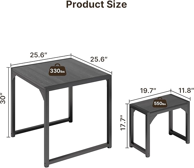 Gizoon Dining Table Set for 2, Kitchen Table Set for 2 with Steel Frame, Kitchen Table with 2 Benches for Small Space, Space Saving Design for Restaurant, Living Room, Black