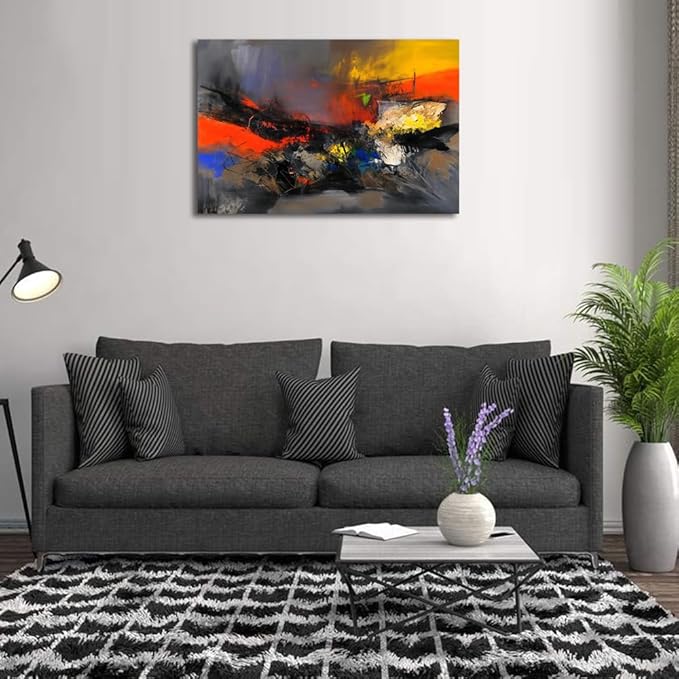 Red Black and Gray Abstract Canvas Wall Art Colorful Modern Multicolored Pictures for Living Room Contemporary Painting Wall Decor for Bedroom Home Office Decortions 24x36 inches