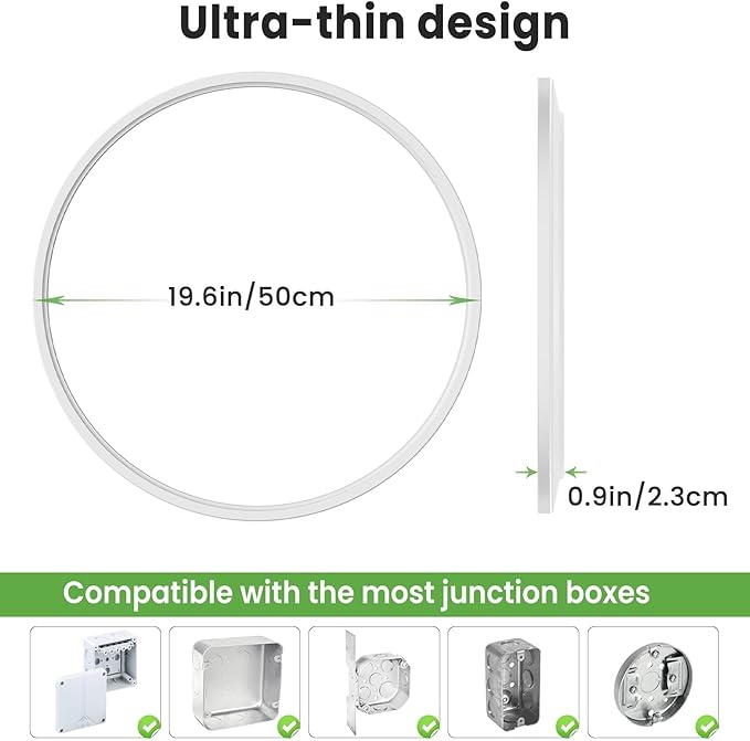 zemty 20 inch LED Flush Mount Ceiling Light, 50W 5000lm Large Light Fixture, 3 Color Temperature in One 3000k 4500k 6000K Round Modern Ceiling Lamp for Bedroom Kitchen Dining Room (White)