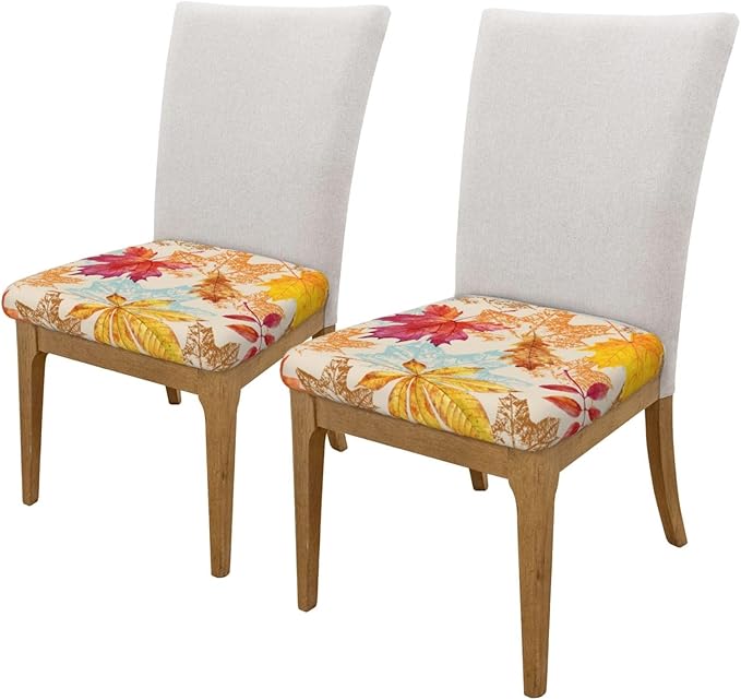 Seat Covers for Dining Room Chairsset of Set of 4, Fall Thanksgiving Autumn Leaf Harvest Stretch Chair Seat Covers Cushion Slipcovers for Kitchen Office