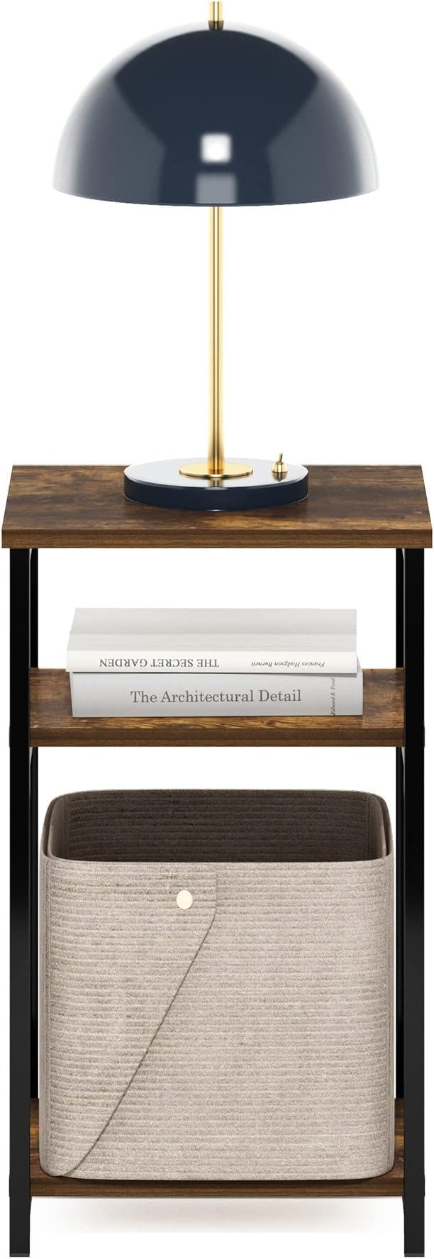 Furinno Just 3-Tier Metal Frame End Table with Storage Shelves, 1-Pack, Amber Pine