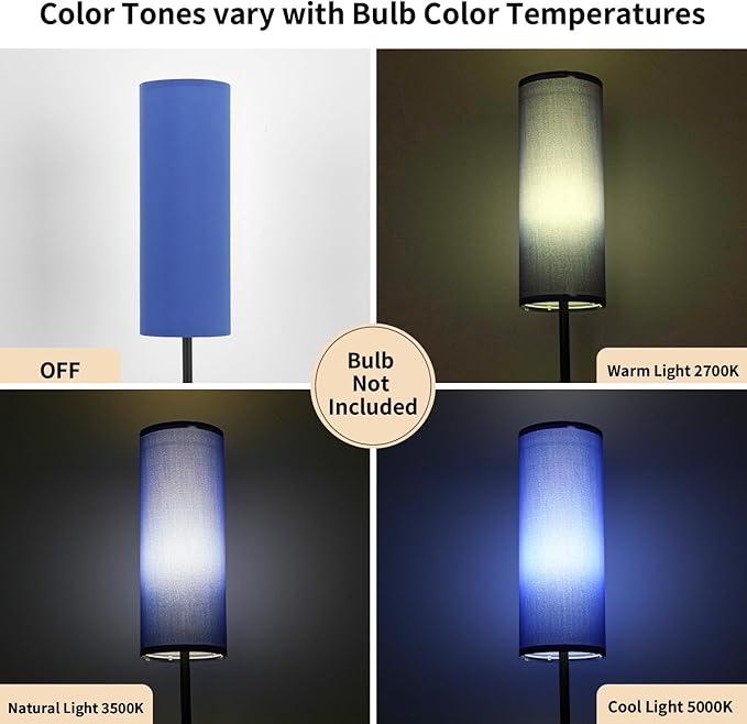 FRIDEKO HOME Floor Lamp with Blue Shade, Simple Design with Foot Pedal Switch, Small Tall Lamps for Living Room Bedroom Office, Corner Floor Stand Light with Black Pole Lamp (No Bulb/No Remote)