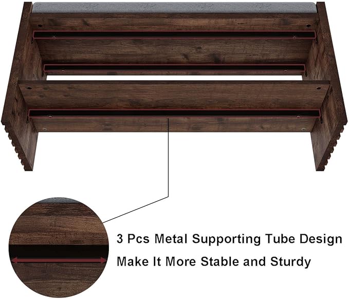 BON AUGURE Entryway Bench with Shoe Storage, 2-Tier Shoe Rack Bench with Cushion, Wood Benches for Bedroom, Living Room, Mudroom, Hall (Rustic Oak, 40 in Wide)