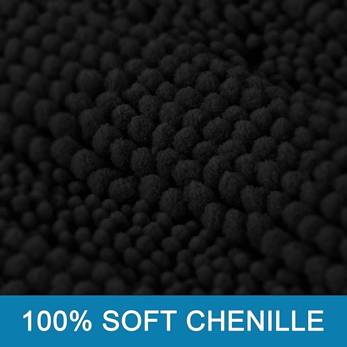 H.VERSAILTEX Bathroom Rugs Bath Rugs Non Slip Bath Mats Extra Thick Chenille Striped Rug 17" x 24" Absorbent Soft Shaggy Washable Dry Fast Bath Mats for Bathroom Floor - Black