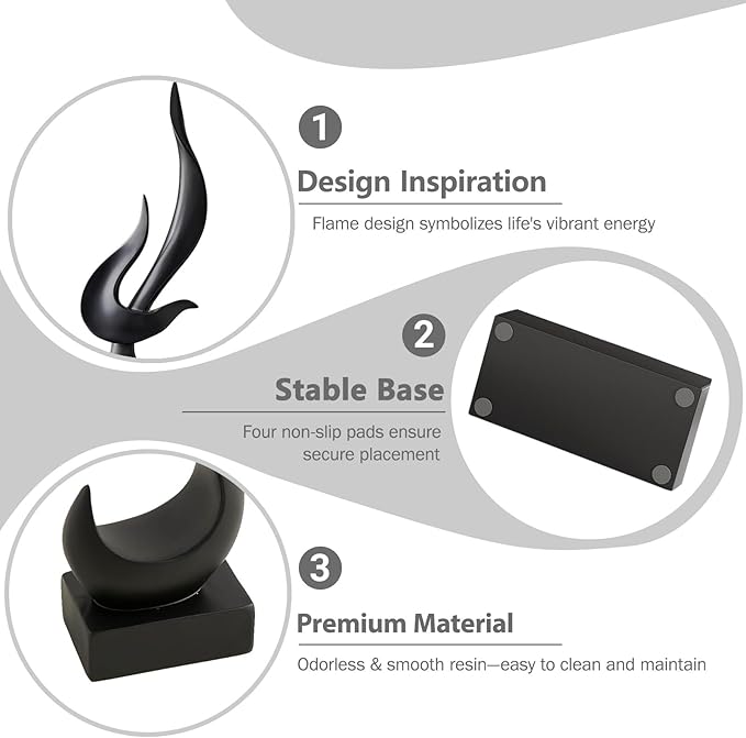 Dosker Black Flame Sculptures Home Decor, Abstract Statues Shelf Decor, Table Decor, Desk Decor for Living Room Office, Kitchen