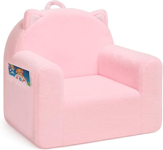 MONKISS Comfy Toddler Chair, Cute Toddler Foam Couch, High Back Kids Reading Armchairs, Birthday Gifts for Boys and Girls, 1-6 Years Old, SF07, Pink Cat